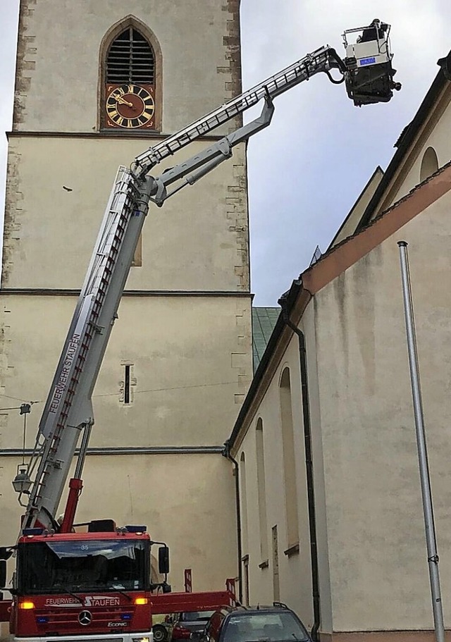 Die Feuerwehr sicherte das Dach.  | Foto: Feuerwehr Staufen