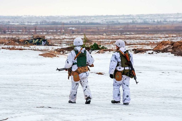 Ukrainische Soldaten patrouillieren im Osten des Landes.  | Foto: SERGEY BOBOK (AFP)