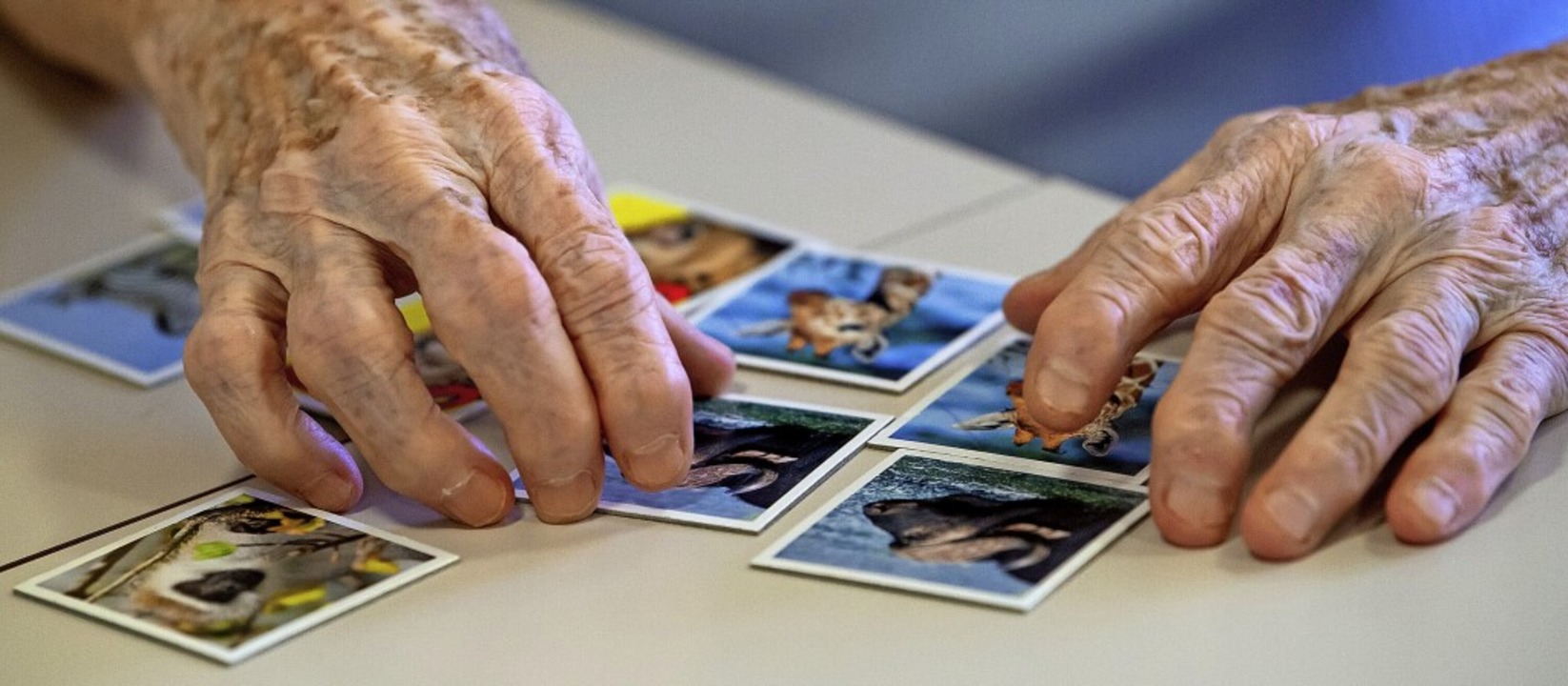 Eine Bewohnerin des Altenheims Maria E...egt Kartenpaare zusammen (Symbolfoto).  | Foto: Sven Hoppe (dpa)