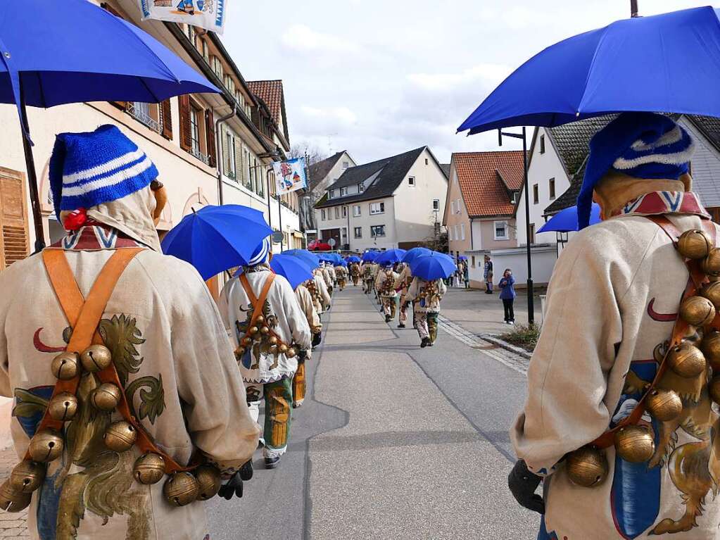 Die Bonndorfer Pflumeschlucker eroberten das Bonndorfer Rathaus. Narrenrat, Hansele und Stadtmusik zogen in den kontrollierten Bereich ums Rathaus ein.