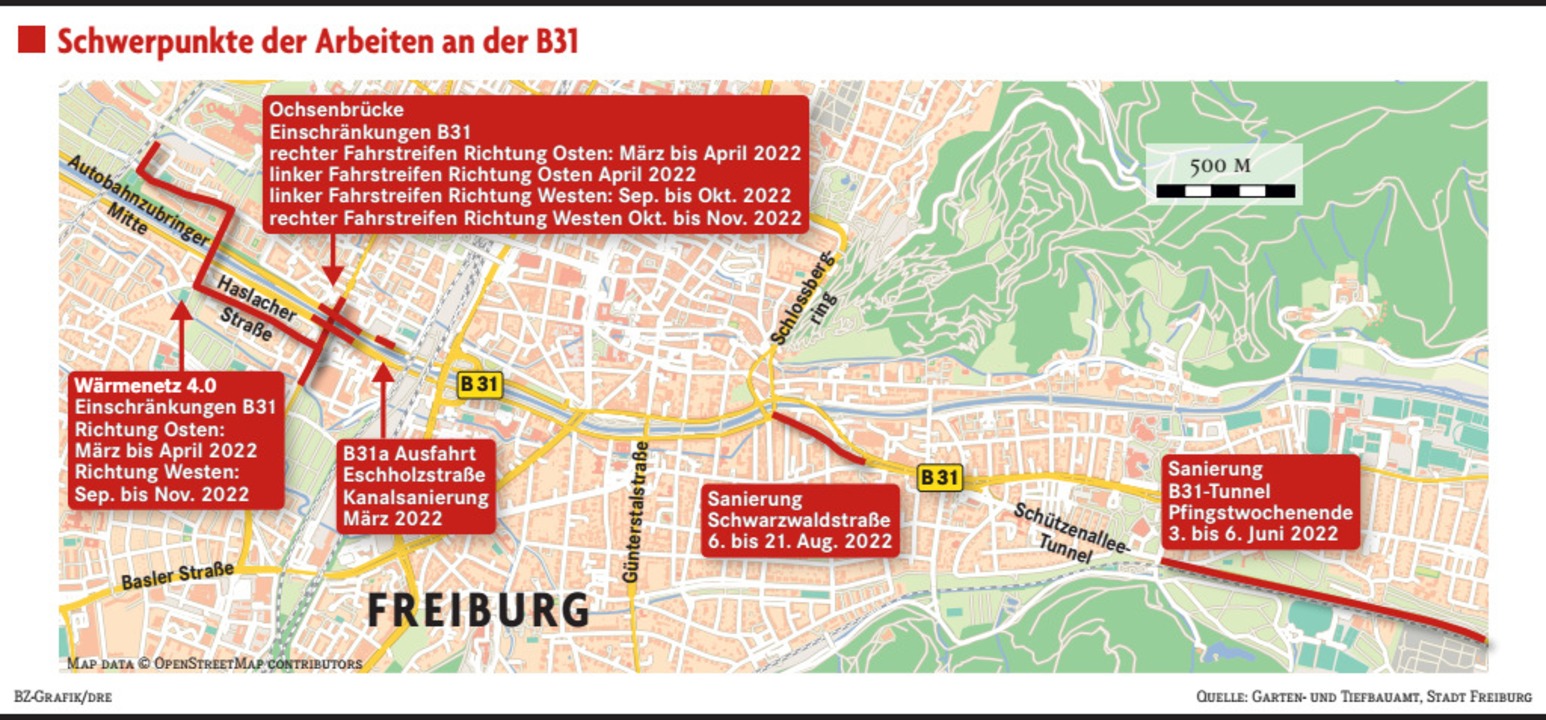 Fünf Baustellen Bremsen 2022 Den Verkehr Auf Der B31 In Freiburg ...