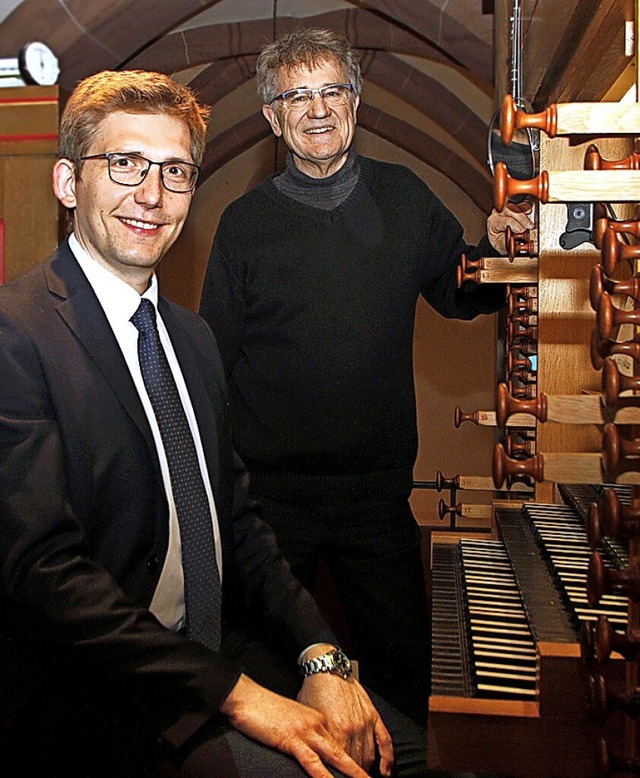 Bezirkskantor Johannes Eppelein (links...ann Feist gaben gemeinsam ein Konzert.  | Foto: Heidi Fel