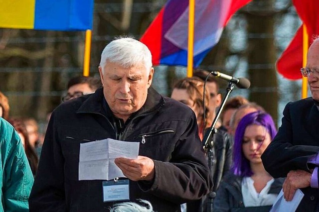 Boris Romantschenko im April 2015 in der KZ-Gedenksttte Buchenwald.  | Foto: Michael Reichel (dpa)
