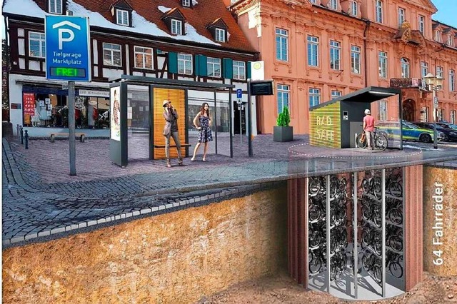 Unterirdisch: Der innovative Rad-Safe ... der Bushaltestelle kombiniert werden.  | Foto: Stadt Offenburg