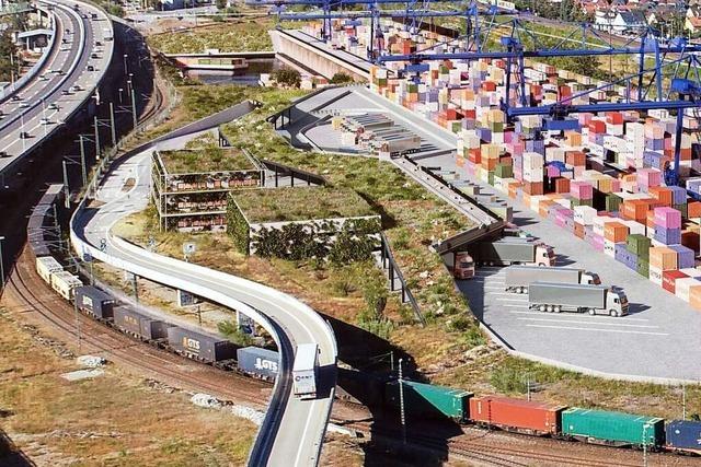 Eine Grünbrücke soll beim künftigen Containerterminal in Basel entstehen