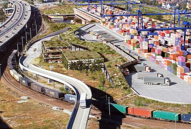 So stellen sich Planer die Grnbrcke am knftigen Containerterminal vor.  | Foto: Gateway Basel Nord