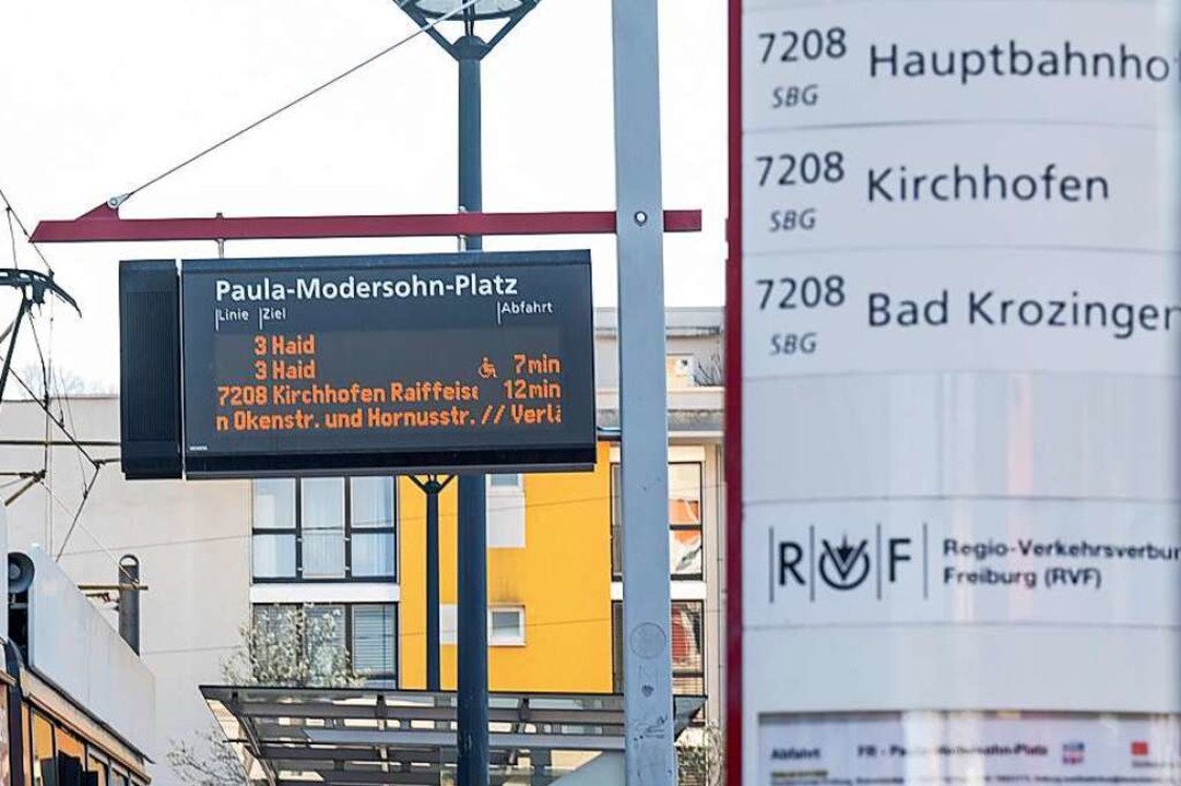 Die VAG-Anzeigetafeln verweisen nun au...-Platz (Foto) und Gundelfinger Straße.  | Foto: Patrick Seeger/Stadt Freiburg