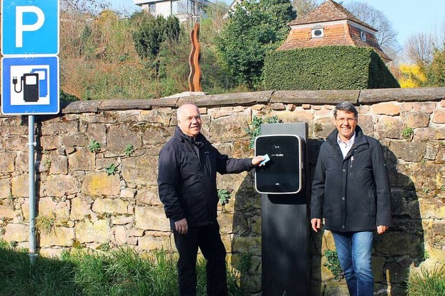 Udo Benz (links) und Brgermeister Bruno Metz an der neuen Ladesule  | Foto: Stadt Ettenheim