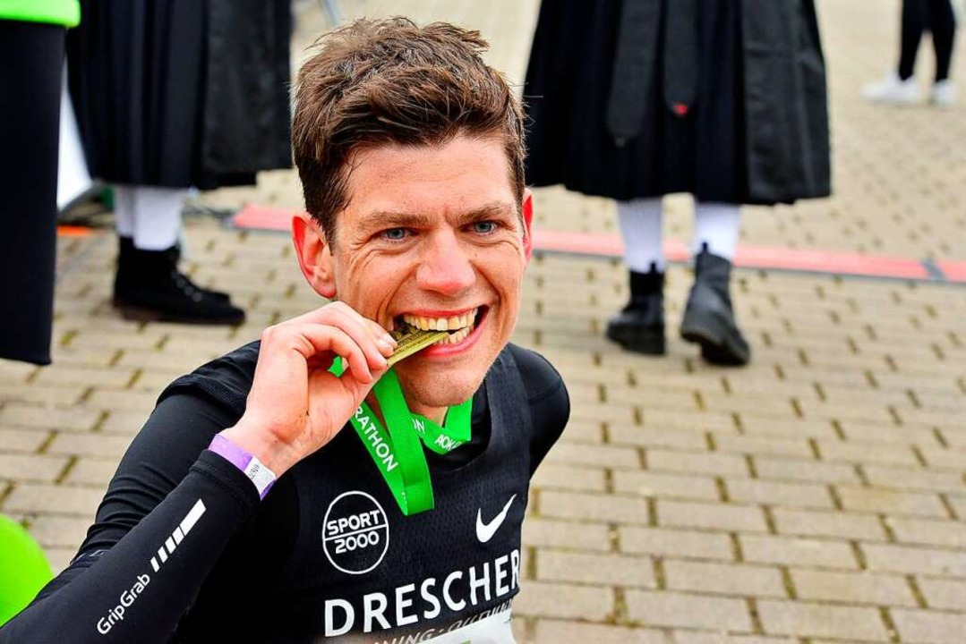 Fritz Koch entscheidet den Lauf über die 42,195 Kilometer für sich.  | Foto: Daniel Thoma