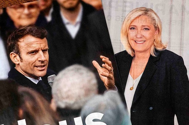 Frankreichs Prsident Emmanuel Macron ...seine Herausforderin Marine Le Pen an.  | Foto: LOIC VENANCE (AFP)