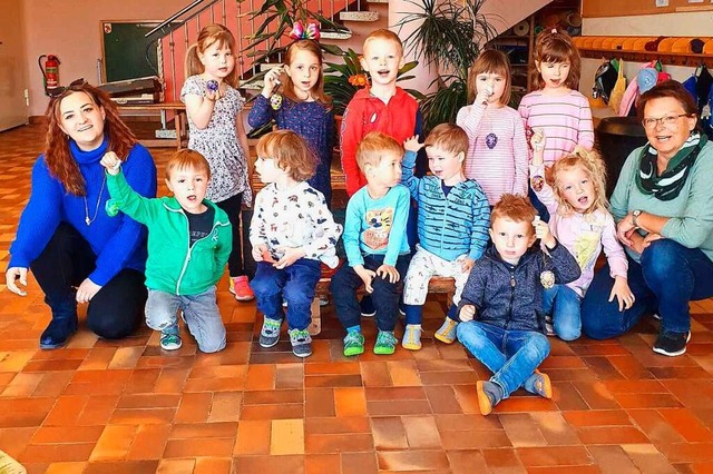 Der Kindergarten Lwenzahn Kappel hat ... Leiterin  Annette Steiert sind stolz.  | Foto: Fr. Jordan mit dem Handy v. Fr. Borgardt