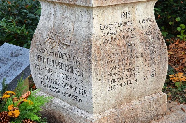 Gefallene des Ersten Weltkriegs auf dem Sockel eines Denkmals in Umkirch  | Foto: Manfred Frietsch