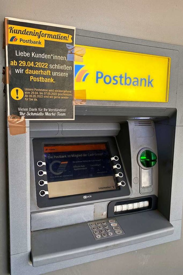 Der Postbankservice in Neustadt, dazu ...dautomat,  wird dauerhaft eingestellt.  | Foto: Tanja Bury
