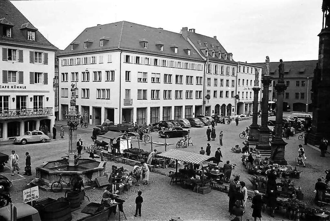 Badische Bank, Domhotel Geist und Auss...us Herzog auf einer Aufnahme von 1954.  | Foto: Willy Pragher (Staatsarchiv Freiburg W134/27404)