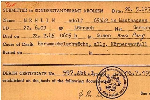Der Lörracher Adolf Mehlin stirbt als Zwangsarbeiter kurz vor Kriegsende