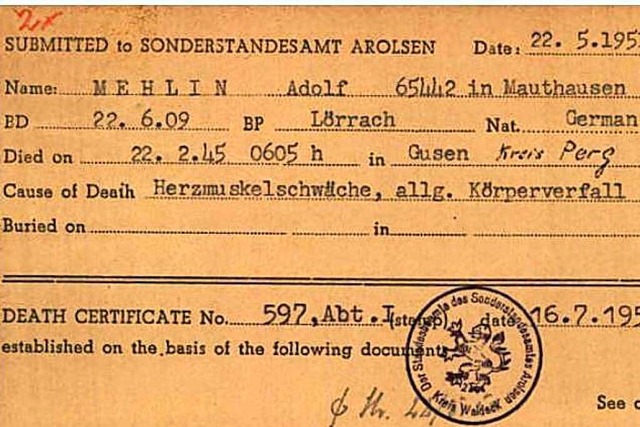 Todesursache Herzmuskelschwche und al...erschleierungstaktik des Nazi-Regimes.  | Foto: Arolsen Archives