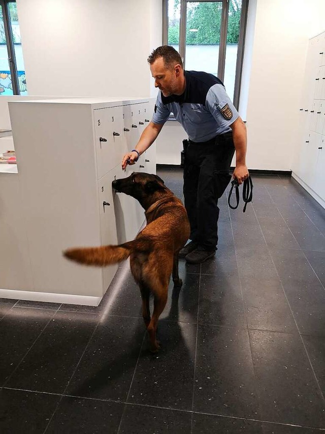 Manuel Schaub und Wolf bei der Arbeit im Salmen-Foyer  | Foto: Ralf Burgmaier