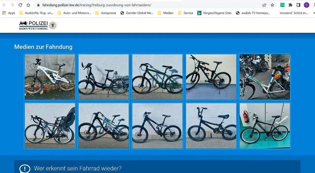 Neu: das Fahndungsportal der Polizei speziell fr Fahrrder.  | Foto: Screenshot: BZ