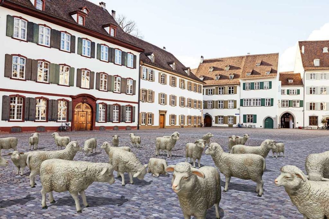 Schafe auf dem Basler Münsterplatz? Di...Umgebung nur als virtuelle Kunstwerke.  | Foto: David Hubacher