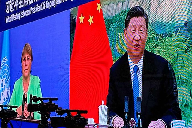 Der chinesischen Propaganda nicht gewa...m virtuellen Meeting mit Prsident Xi.  | Foto: HANDOUT (AFP)