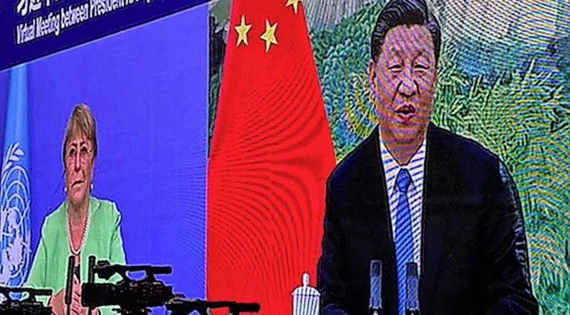 Der chinesischen Propaganda nicht gewa...m virtuellen Meeting mit Prsident Xi.  | Foto: HANDOUT (AFP)