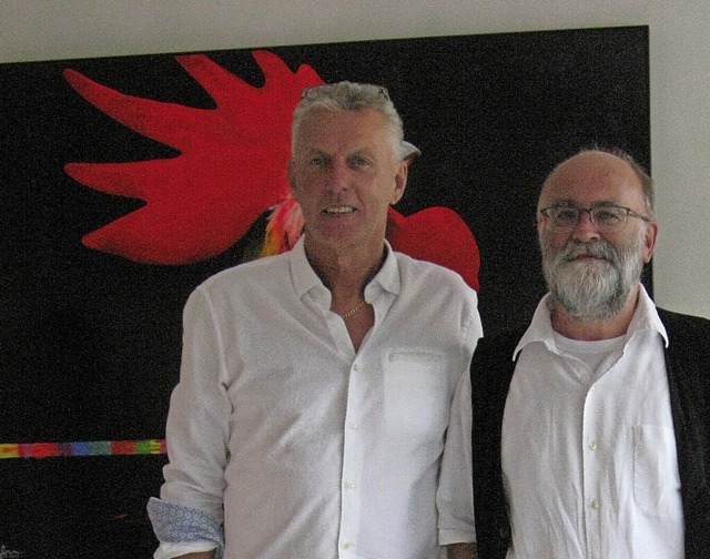 Dieter Stockkamp (links) und Jrgen Kn...en Kunstausstellung der SLG in Bernau.  | Foto: Ulrike Spiegelhalter