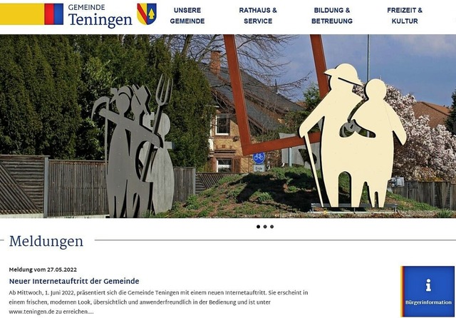 So prsentiert sich die Startseite des neuen Internetauftritts von Teningen.  | Foto: Gemeinde Teningen