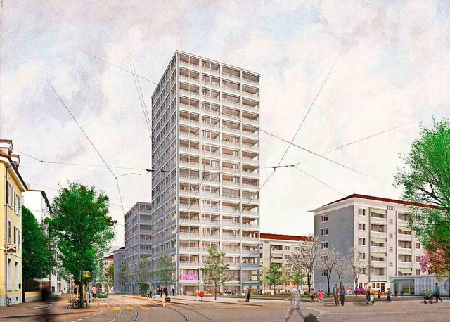 Der geplante Horburg-Turm, im Hintergrund das zweite, niedrigere neue Gebude.  | Foto: Kanton Basel-Stadt