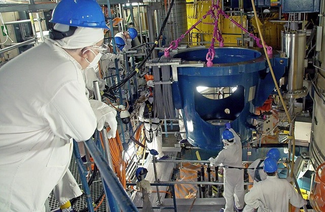 Die Pumpenlaterne fr das neue Reaktor... bei der Revision 2021 an ihren Platz.  | Foto: KKL/Thomas Gerlach