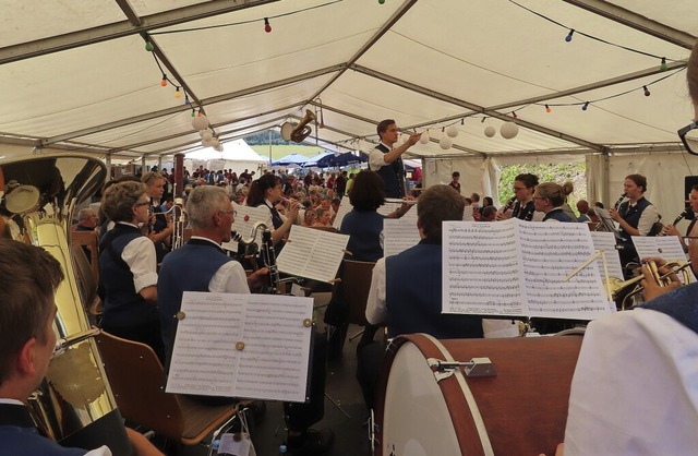 Gut geschtzt vor der Sonne: Der Musikverein Eisenbach beim Konzert am Sonntag.   | Foto: Gaby Beha