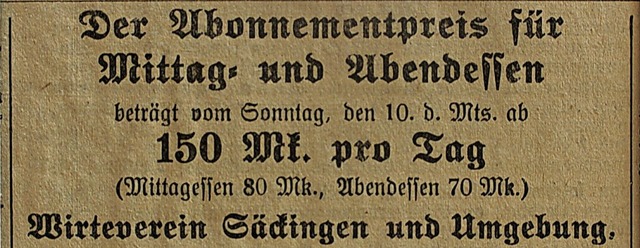 Eine solche Ankndigung findet sich 1922 in der Zeitung &#8222;Wehrataler&#8220;  | Foto: Hansjrg Bader