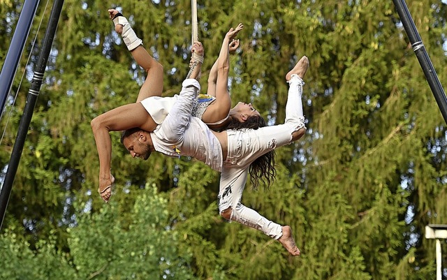 <BZ-FotoAnlauf>Ukrainehilfe: </BZ-Foto...ar auch das Luftakrobatik-Duo Turkeev.  | Foto: Thomas Kunz