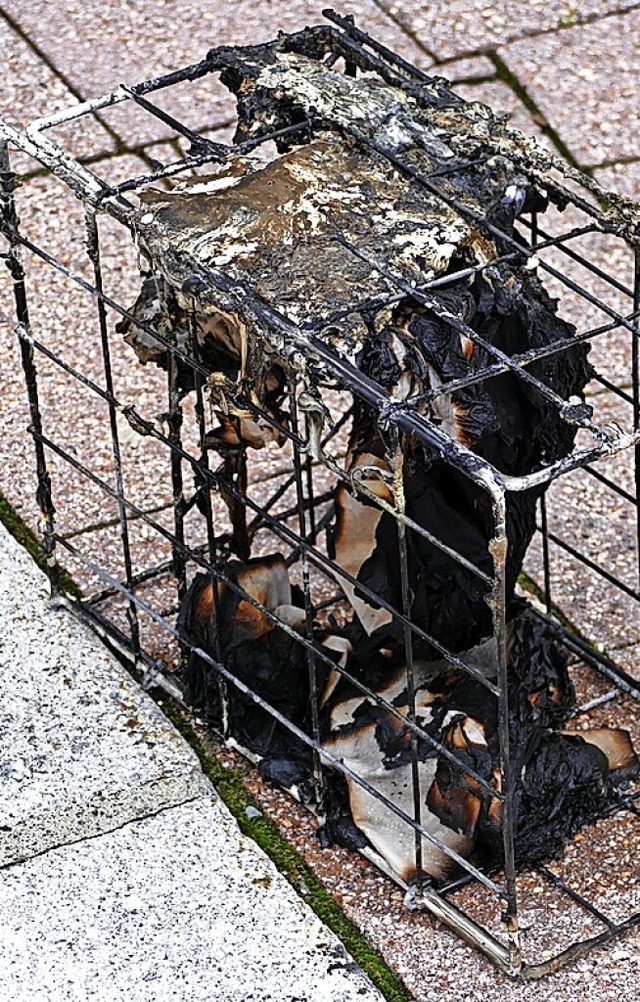 Der brennende Papierbehlter wurde nach drauen gebracht.  | Foto: Juliane Khnemund