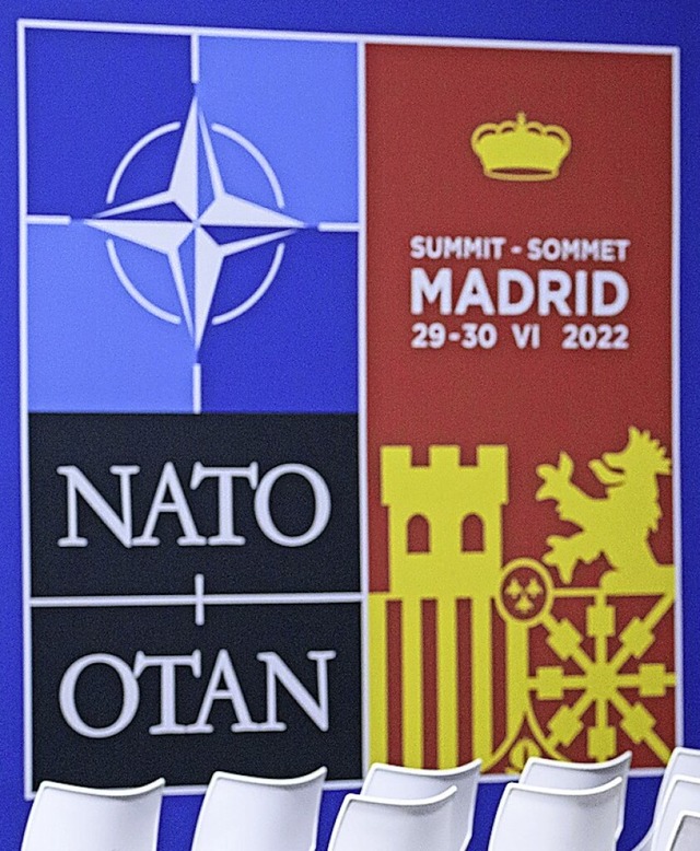 Das Logo des Nato-Gipfels in Madrid  | Foto: Bernd von Jutrczenka (dpa)