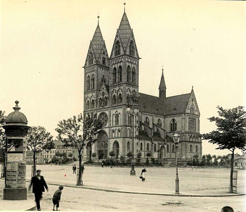 Die Herz-Jesu-Kirche von Nordosten auf...us dem Verlag der Gebr. Metz, Tbingen  | Foto: Haus der Geschichte BW, Repro: Augustinermuseum