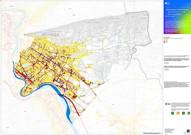 Beispiel fr eine Klimakarte: Die Wrme in Wettingen im Jahr 2035  | Foto: Departement Bau, Verkehr und Umwelt
