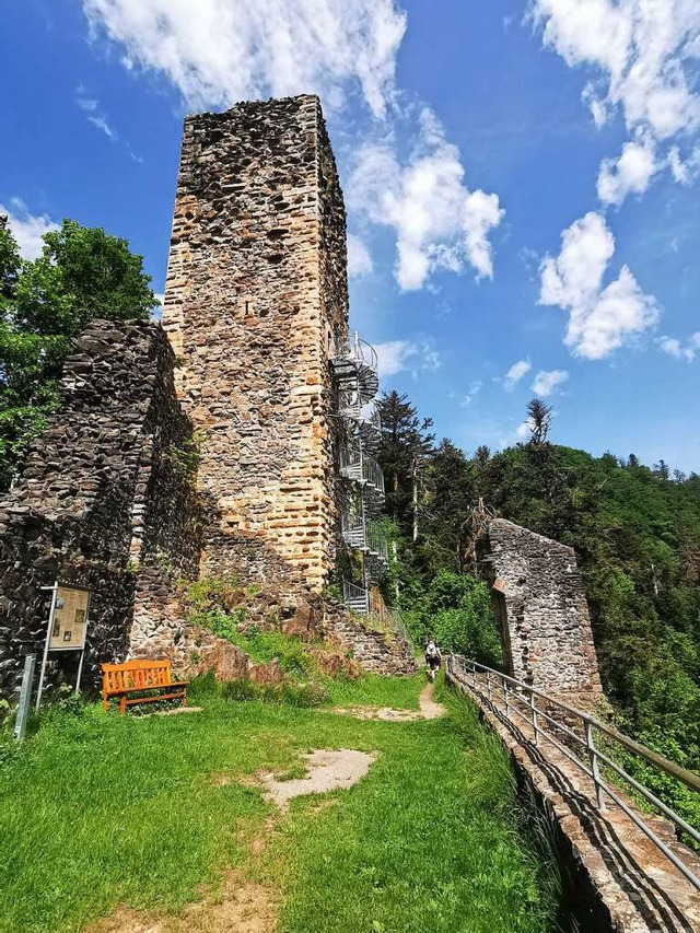 Fast 30 Meter hoch ist der Bergfried  ...fstieg ist ein Blick bis zu den Alpen.  | Foto: Rolf Mller