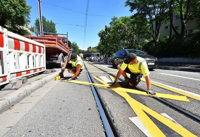 Bei der Baustelle an der Basler Strae...fter mal von Radfahrenden angepbelt.  | Foto: Rita Eggstein