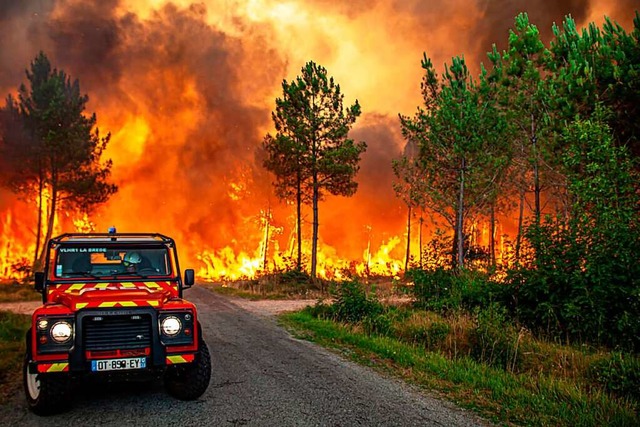 Kein Durchkommen mehr: Waldbrand beim franzsischen Landiras  | Foto: Uncredited (dpa)