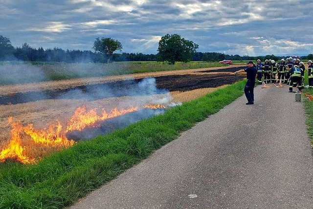 Die Rheinhausener Wehr bte den Einsat...d auf einem abgeernteten Getreidefeld.  | Foto: Feuerwehr Rheinhausen