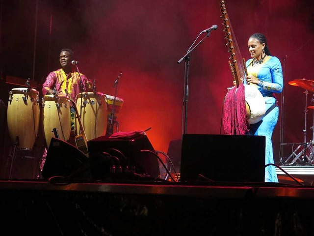 Sona Jobarteh berzeugt  durch ihre au...der Kora, einer 21-saitigen Stegharfe.  | Foto: Georg Vo