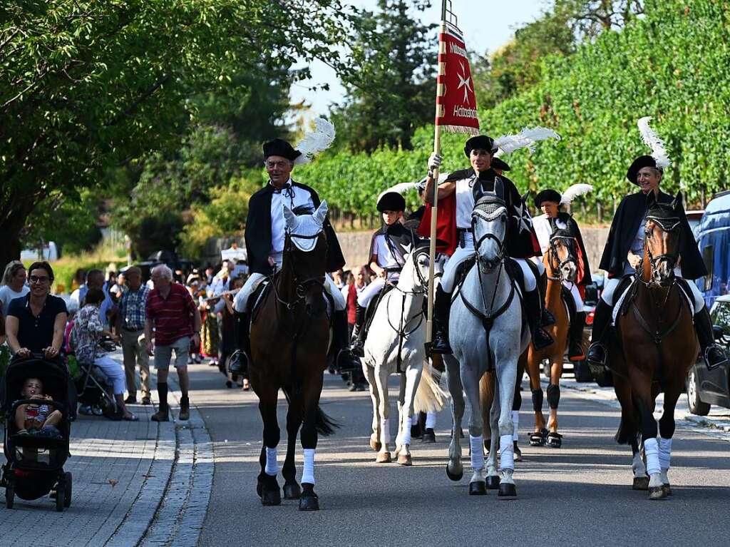 Vorbei an den Reben des Schlossbergs: Die Traditionsreiter aus der Malteserstadt Heitersheim, die den Zug anfhrten.