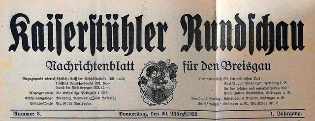 Fr kurze Zeit existiert 1922 mit der ...8220; eine zweite Zeitung in Endingen.  | Foto: Repro: Jrgen Simon