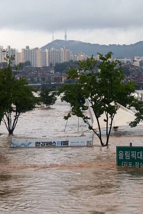 Ein Park entlang des Han-Flusses steht unter Wasser.  | Foto: - (dpa)