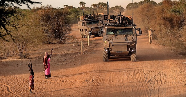 Franzsische Soldaten patrouillieren in einem Dorf in Mali.  | Foto: THOMAS COEX (AFP)