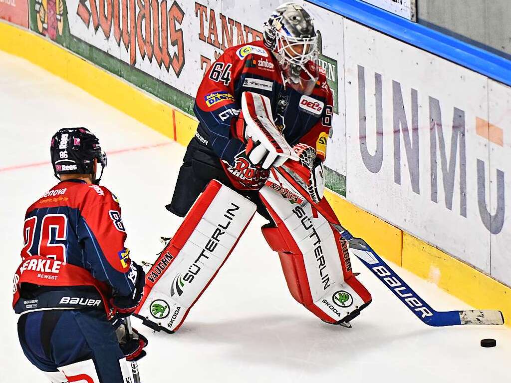 EHC-Goalie Patrik Cerveny und Verteidiger Alexander De Los Rios