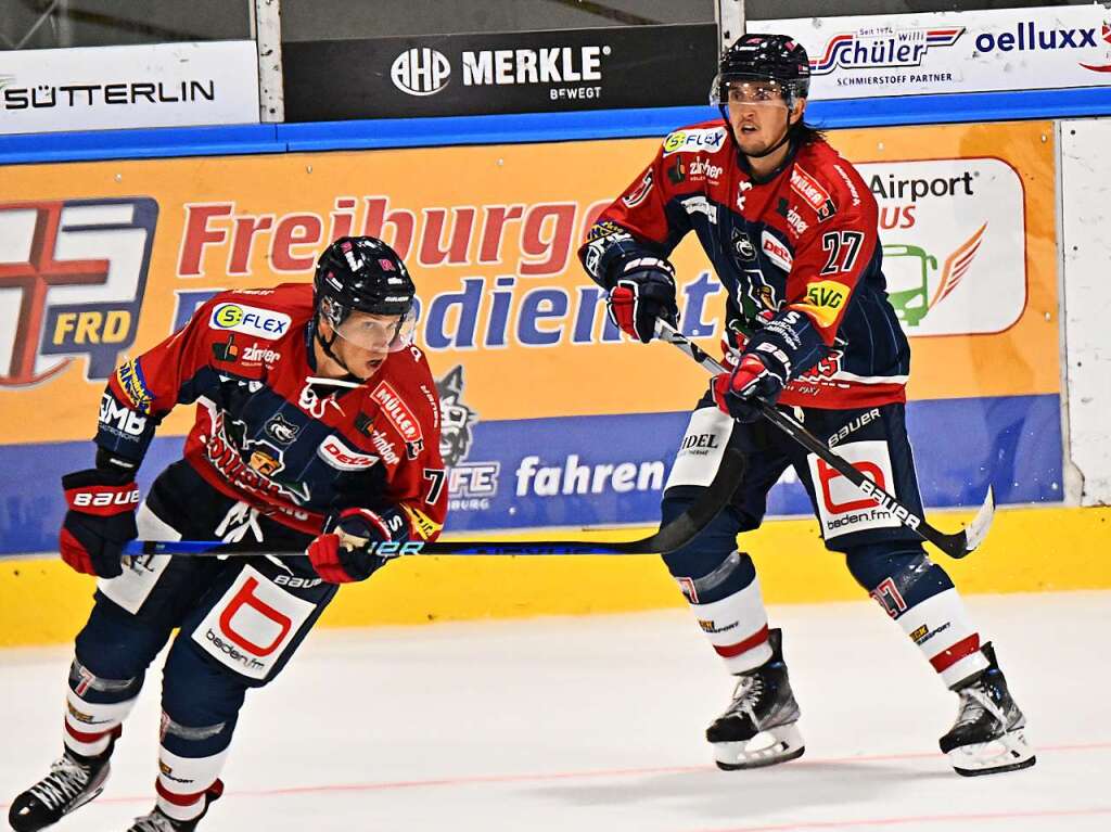 Bildeten ein Verteidigerprchen beim EHC: Neuzugang Kyle Sonnenburg (links) und Marvin Neher