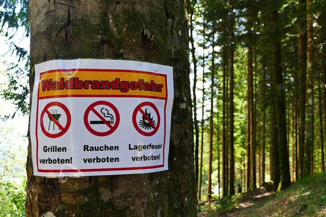 Dieses Schild hngt im Wald im Kleinen...chen ist die Waldbrandgefahr gesunken.  | Foto: Victoria Langelott