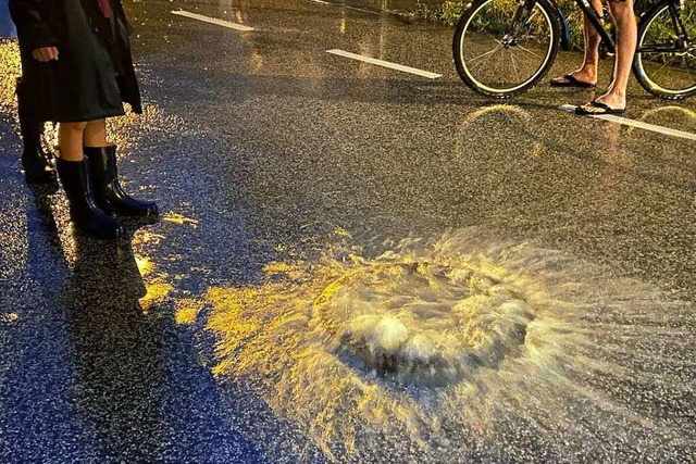 Starkregen kann die Abflsse schnell an ihre Grenzen bringen.  | Foto: Frank Molter (dpa)