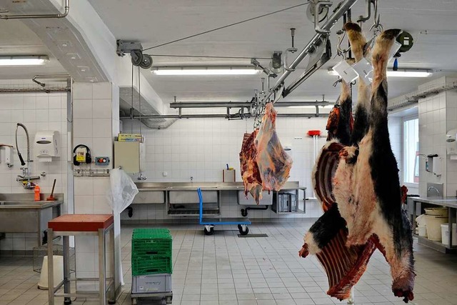 Der Basler Zoo hat eine eigene Metzger...wen, hinten 250 Kilogramm Kuhfleisch.  | Foto: Savera Kang